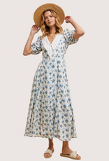 IN LOOM Doll Collar Button Down Floral Dress French Blue