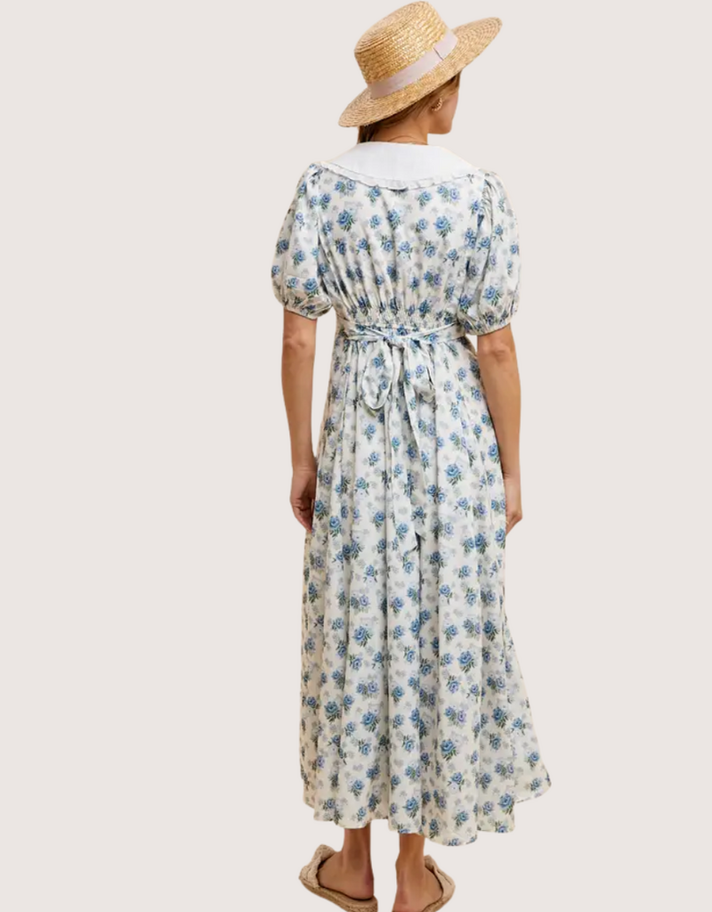 IN LOOM Doll Collar Button Down Floral Dress French Blue