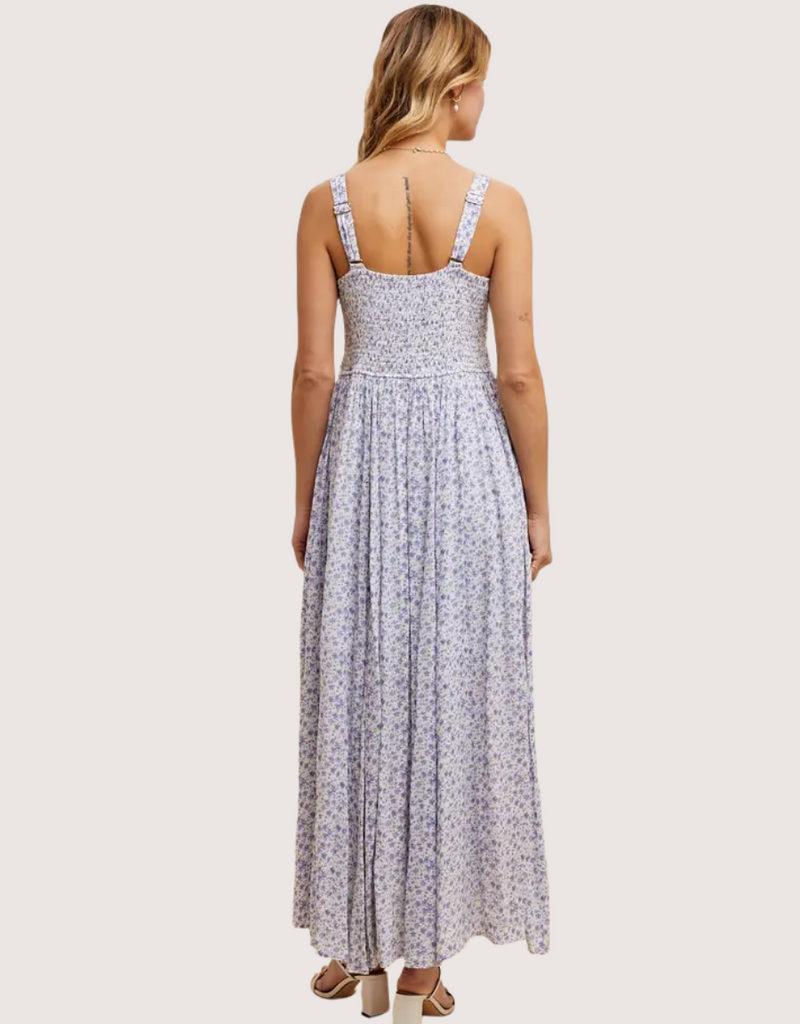 IN LOOM Floral Button Down Sleeveless Maxi Dress French Blue