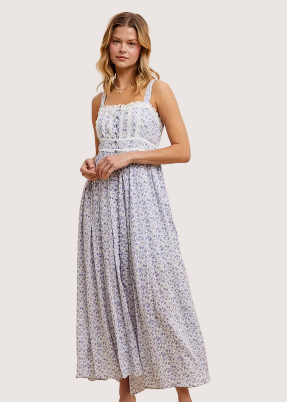 IN LOOM Floral Button Down Sleeveless Maxi Dress French Blue