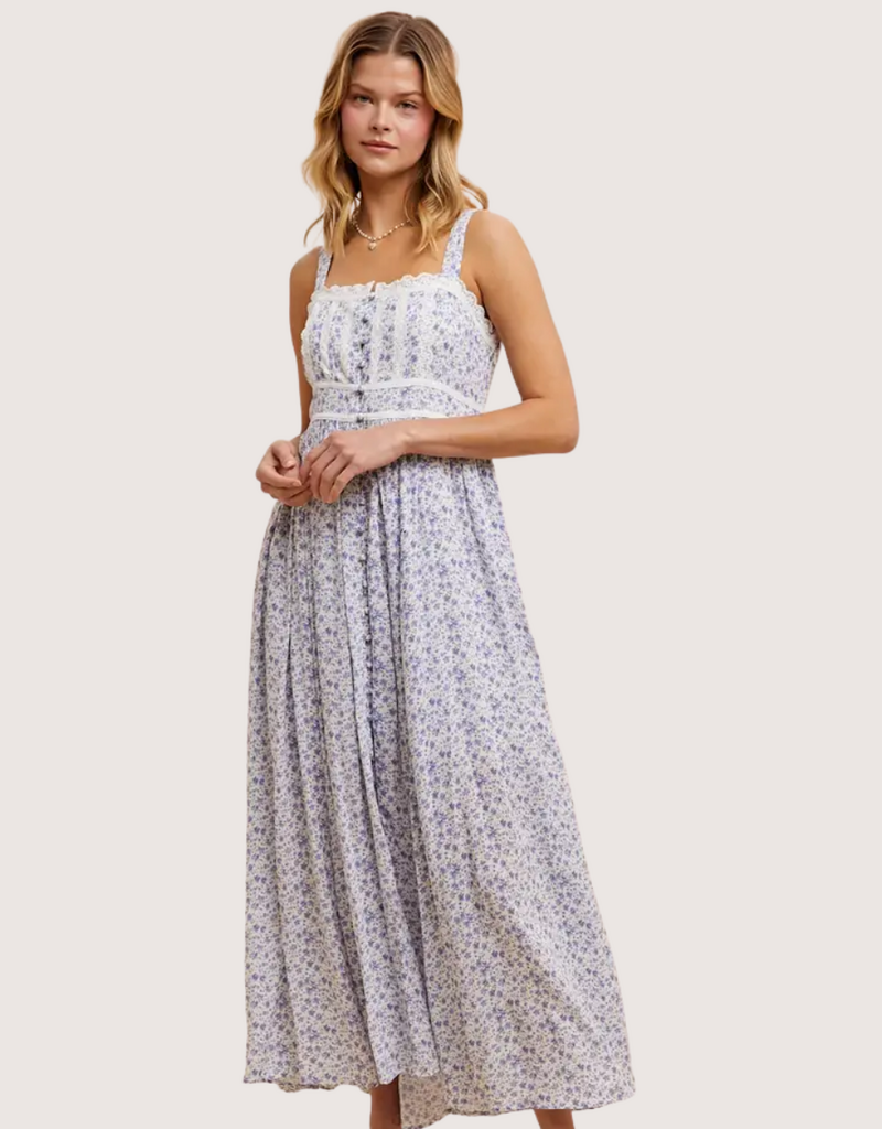 IN LOOM Floral Button Down Sleeveless Maxi Dress French Blue