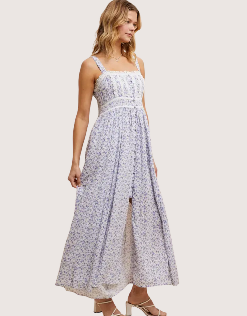 IN LOOM Floral Button Down Sleeveless Maxi Dress French Blue