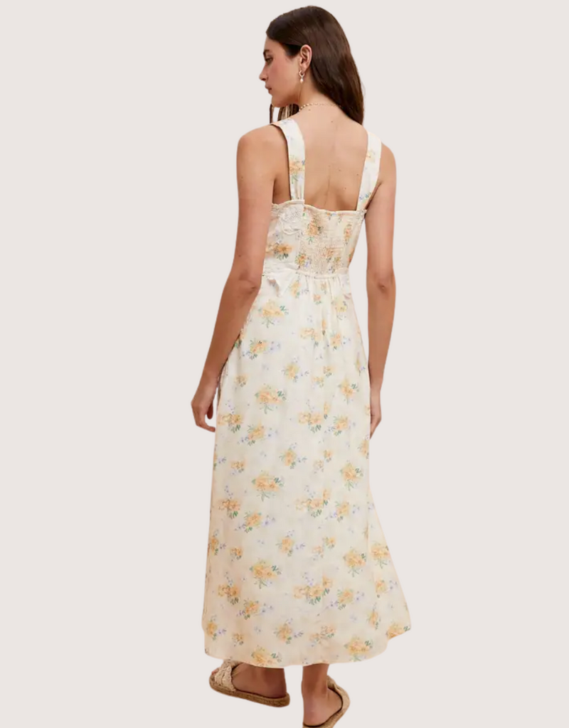IN LOOM Floral Lace Overlay Maxi Dress Lemon Water