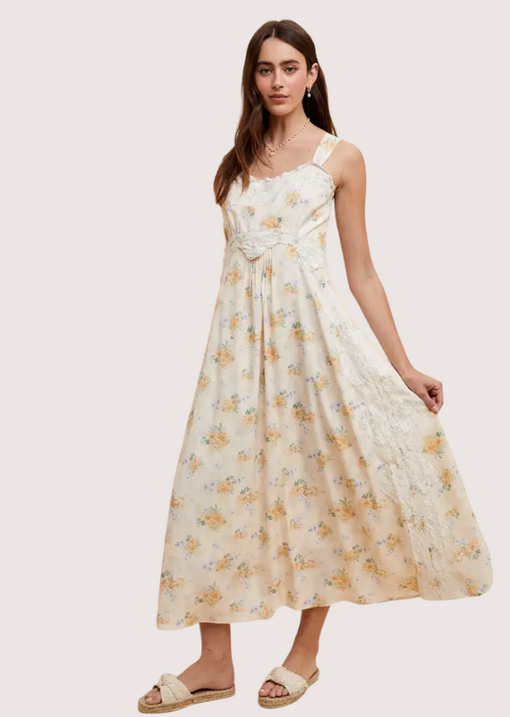 IN LOOM Floral Lace Overlay Maxi Dress Lemon Water
