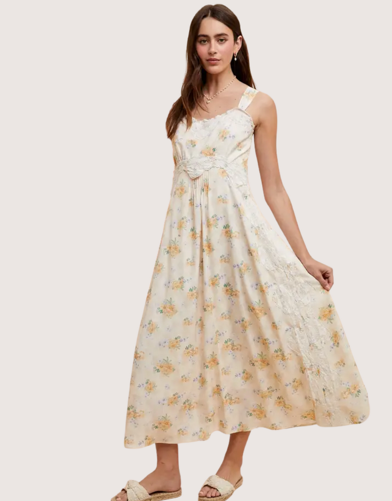 IN LOOM Floral Lace Overlay Maxi Dress Lemon Water