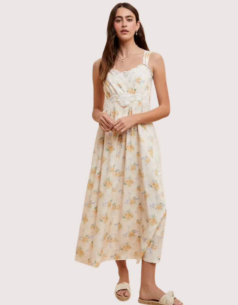 IN LOOM Floral Lace Overlay Maxi Dress Lemon Water