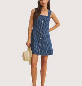 IN FEBRUARY Picnic Day Mineral-Washed Denim Heart Fit & Flare Mini Dress