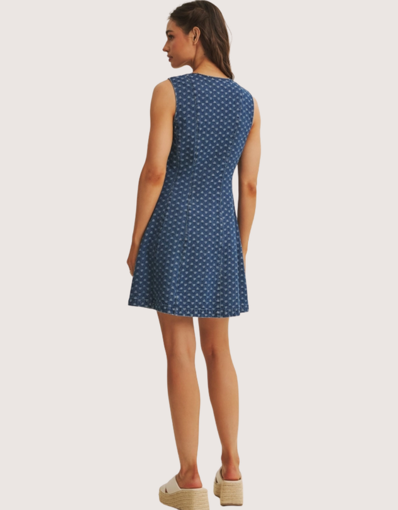 IN FEBRUARY Picnic Day Mineral-Washed Denim Heart Fit & Flare Mini Dress