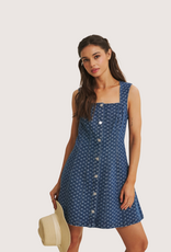 IN FEBRUARY Picnic Day Mineral-Washed Denim Heart Fit & Flare Mini Dress
