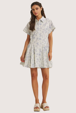 IN FEBRUARY French Garden Toile Button Down Mini Dress Seashell Blue