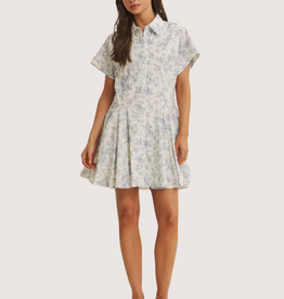 IN FEBRUARY French Garden Toile Button Down Mini Dress Seashell Blue