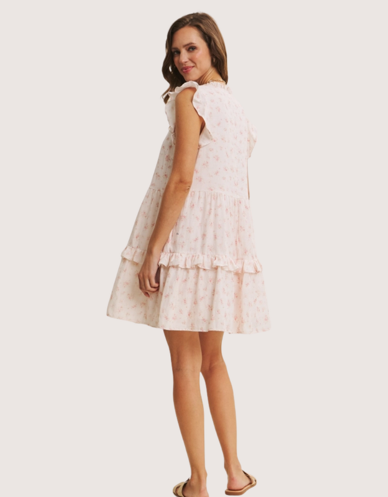 IN FEBRUARY Perfectly Sweet Airy Double Gauze Floral Flare Mini Dress Pink