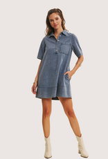 IN FEBRUARY Vintage Utility Denim Washed Relaxed Fit A-Line Mini Dress