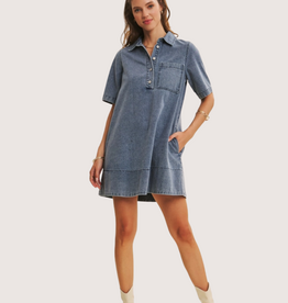 IN FEBRUARY Vintage Utility Denim Washed Relaxed Fit A-Line Mini Dress