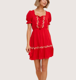 IN LOOM Floral Embroidery Peasant Dress Chili