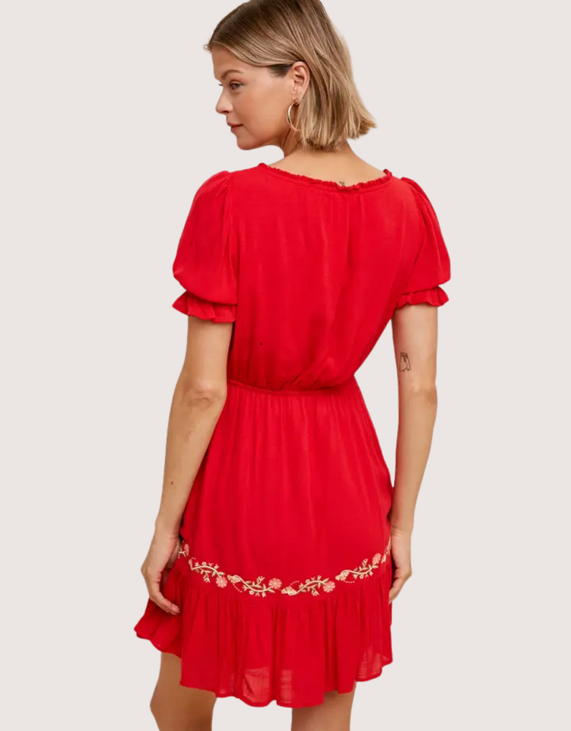 IN LOOM Floral Embroidery Peasant Dress Chili