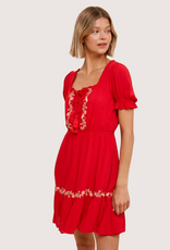 IN LOOM Floral Embroidery Peasant Dress Chili