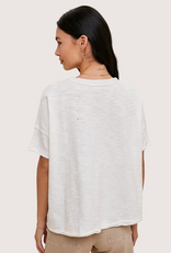 IN LOOM Garment Washed Button Front Lace Trim Top Off White