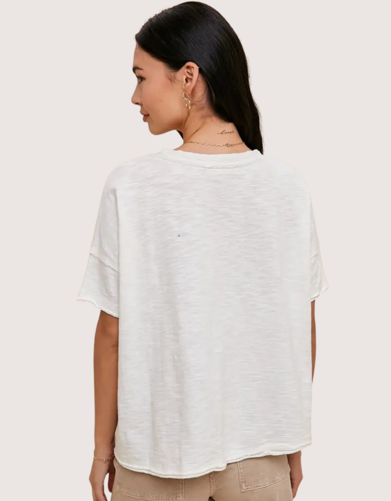 IN LOOM Garment Washed Button Front Lace Trim Top Off White