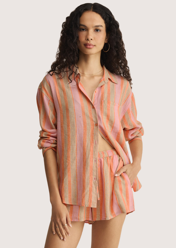 Z SUPPLY The Perfect Striped Button Up Tiger Lily