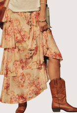 PROMESA Floral Print Chiffon Tiered Side Ruffle Maxi Skirt Cream