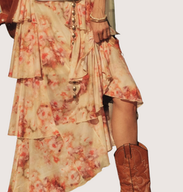 PROMESA Floral Print Chiffon Tiered Side Ruffle Maxi Skirt Cream