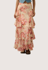 PROMESA Floral Print Chiffon Tiered Side Ruffle Maxi Skirt Cream