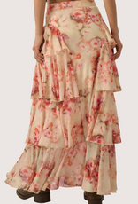 PROMESA Floral Print Chiffon Tiered Side Ruffle Maxi Skirt Cream