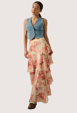 PROMESA Floral Print Chiffon Tiered Side Ruffle Maxi Skirt Cream
