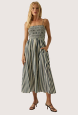 PROMESA Striped Cotton Blend Smocked Pocket Midi Dress Black