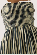 PROMESA Striped Cotton Blend Smocked Pocket Midi Dress Black