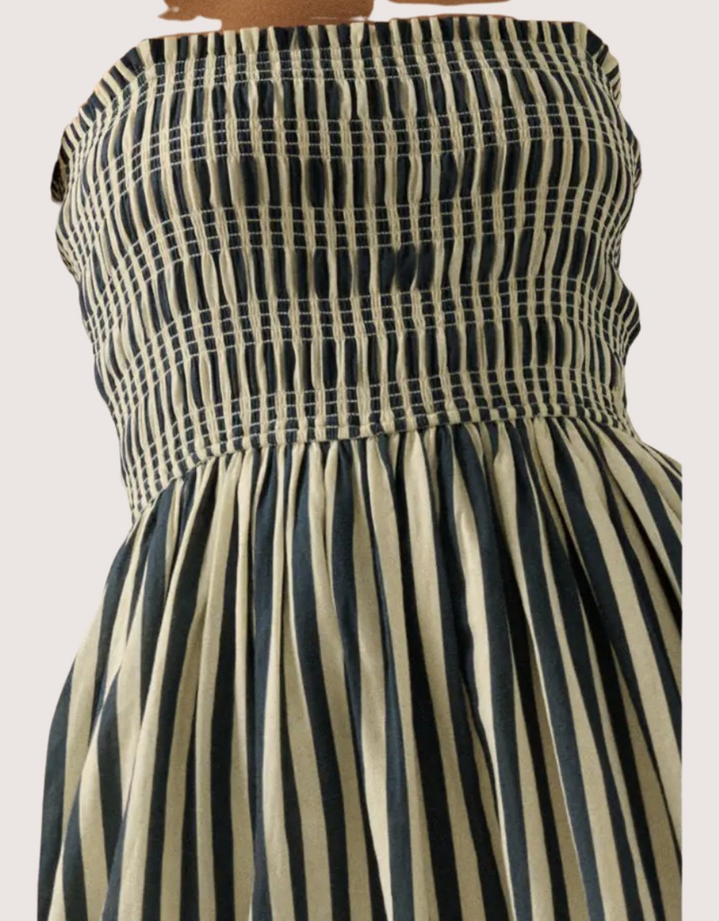 PROMESA Striped Cotton Blend Smocked Pocket Midi Dress Black