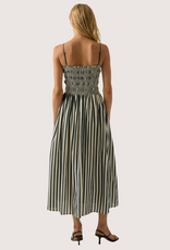PROMESA Striped Cotton Blend Smocked Pocket Midi Dress Black