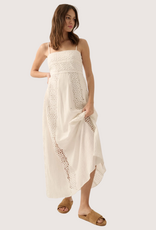 PROMESA Crochet Lace and Crepe Paneled Maxi Dress Off White