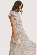 IN FEBRUARY Petal Whisper Flowy Neutral Midi Dress with Scalloped Ruffle
