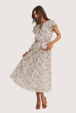IN FEBRUARY Petal Whisper Flowy Neutral Midi Dress with Scalloped Ruffle