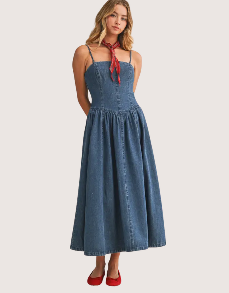 MUSTARD SEED Detachable Strap Denim Dress