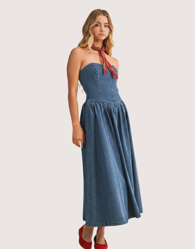 MUSTARD SEED Detachable Strap Denim Dress