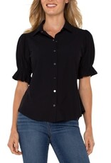Liverpool Los Angeles elbow puff sleeve snap front knit shirt