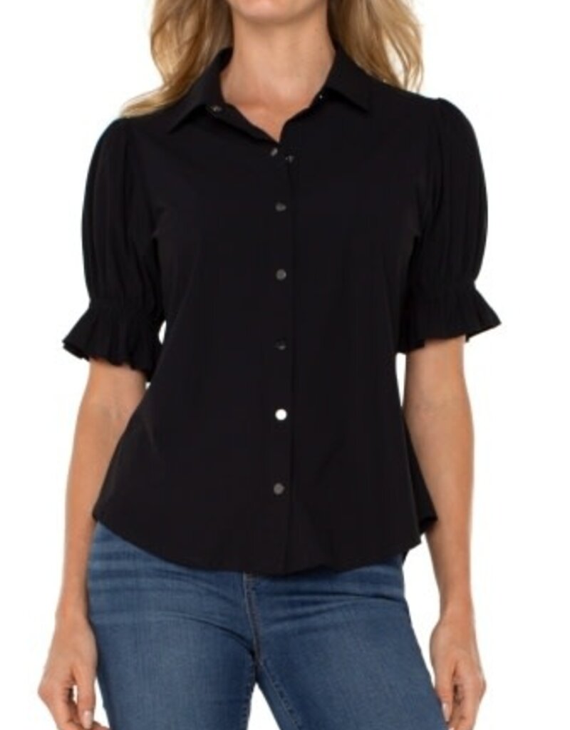Liverpool Los Angeles elbow puff sleeve snap front knit shirt