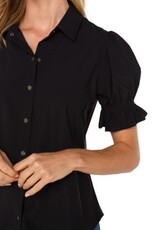 Liverpool Los Angeles elbow puff sleeve snap front knit shirt