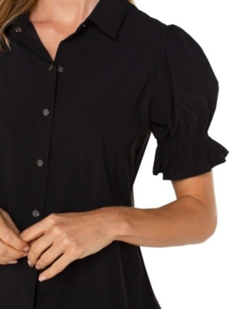 Liverpool Los Angeles elbow puff sleeve snap front knit shirt