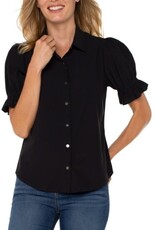Liverpool Los Angeles elbow puff sleeve snap front knit shirt
