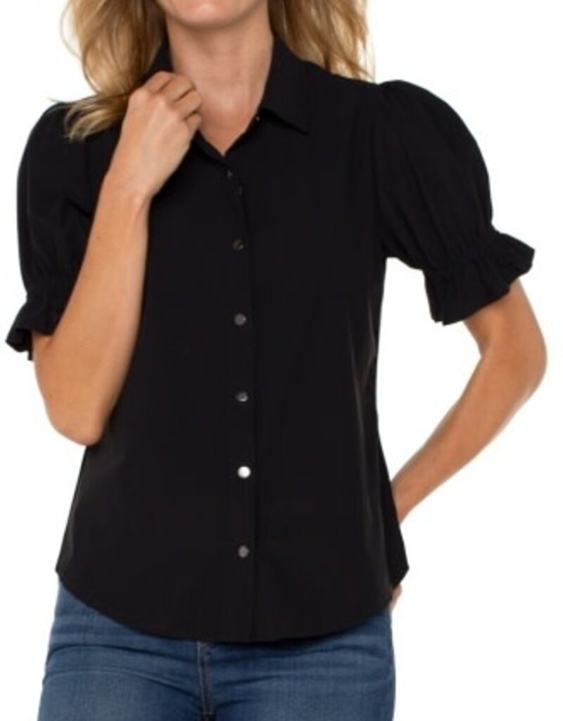 Liverpool Los Angeles elbow puff sleeve snap front knit shirt