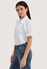 Liverpool Los Angeles elbow puff sleeve snap front knit shirt