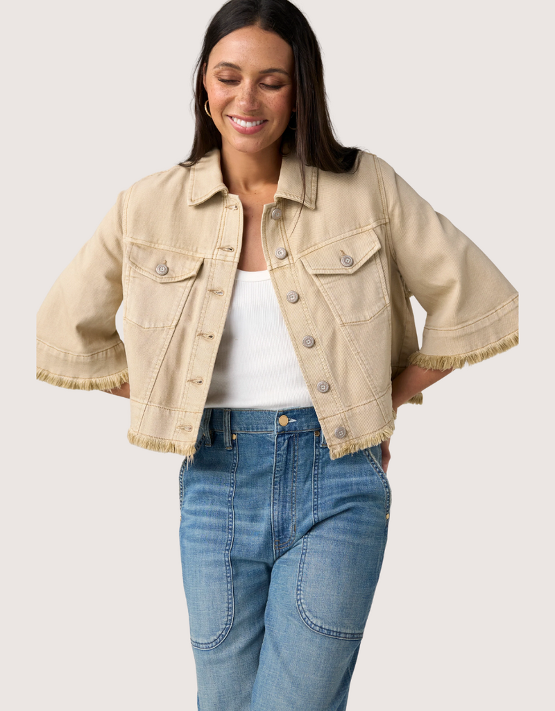 Liverpool Los Angeles 3/4 slv frayed flounce jacket