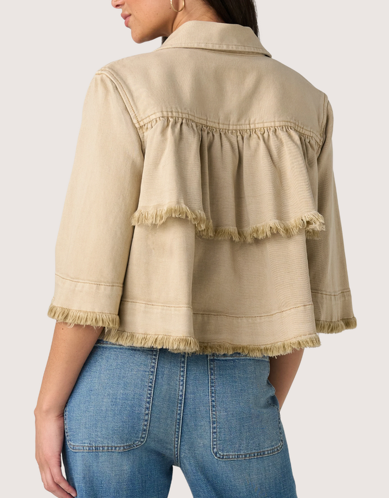 Liverpool Los Angeles 3/4 slv frayed flounce jacket