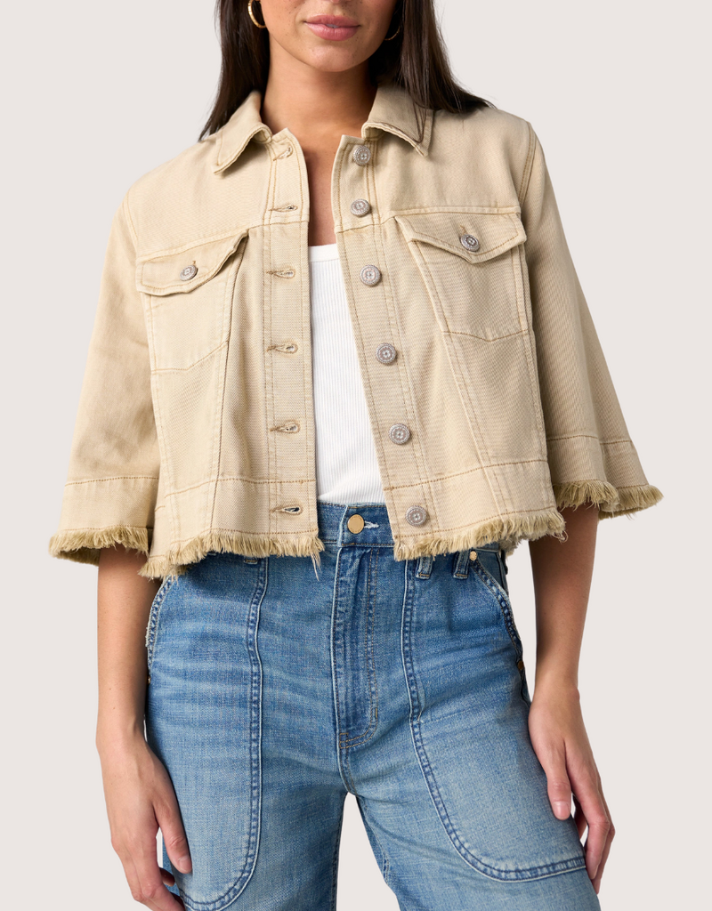 Liverpool Los Angeles 3/4 slv frayed flounce jacket