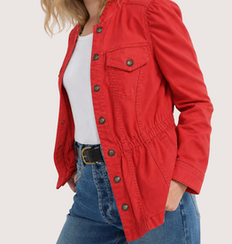 Liverpool Los Angeles Puff Sleeve Trucker Jacket W/ Ruffle Collar
