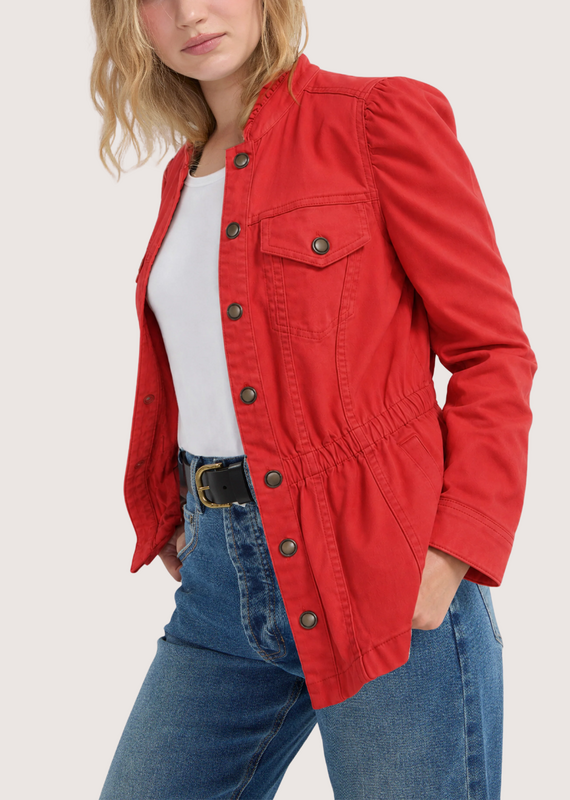 Liverpool Los Angeles Puff Sleeve Trucker Jacket W/ Ruffle Collar